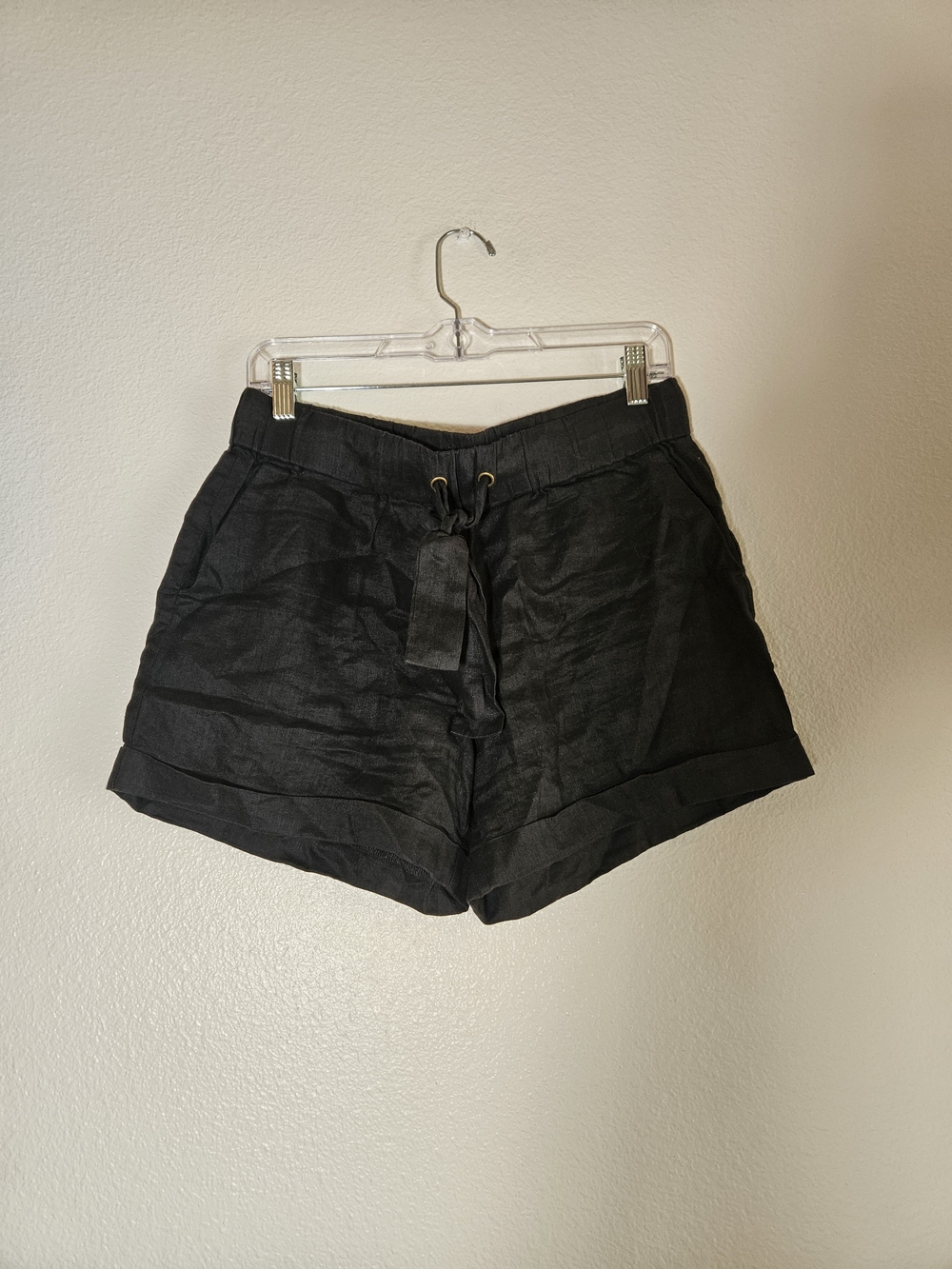 NWOT J. Crew Black High-Waist Drawstring 100% Linen Shorts
